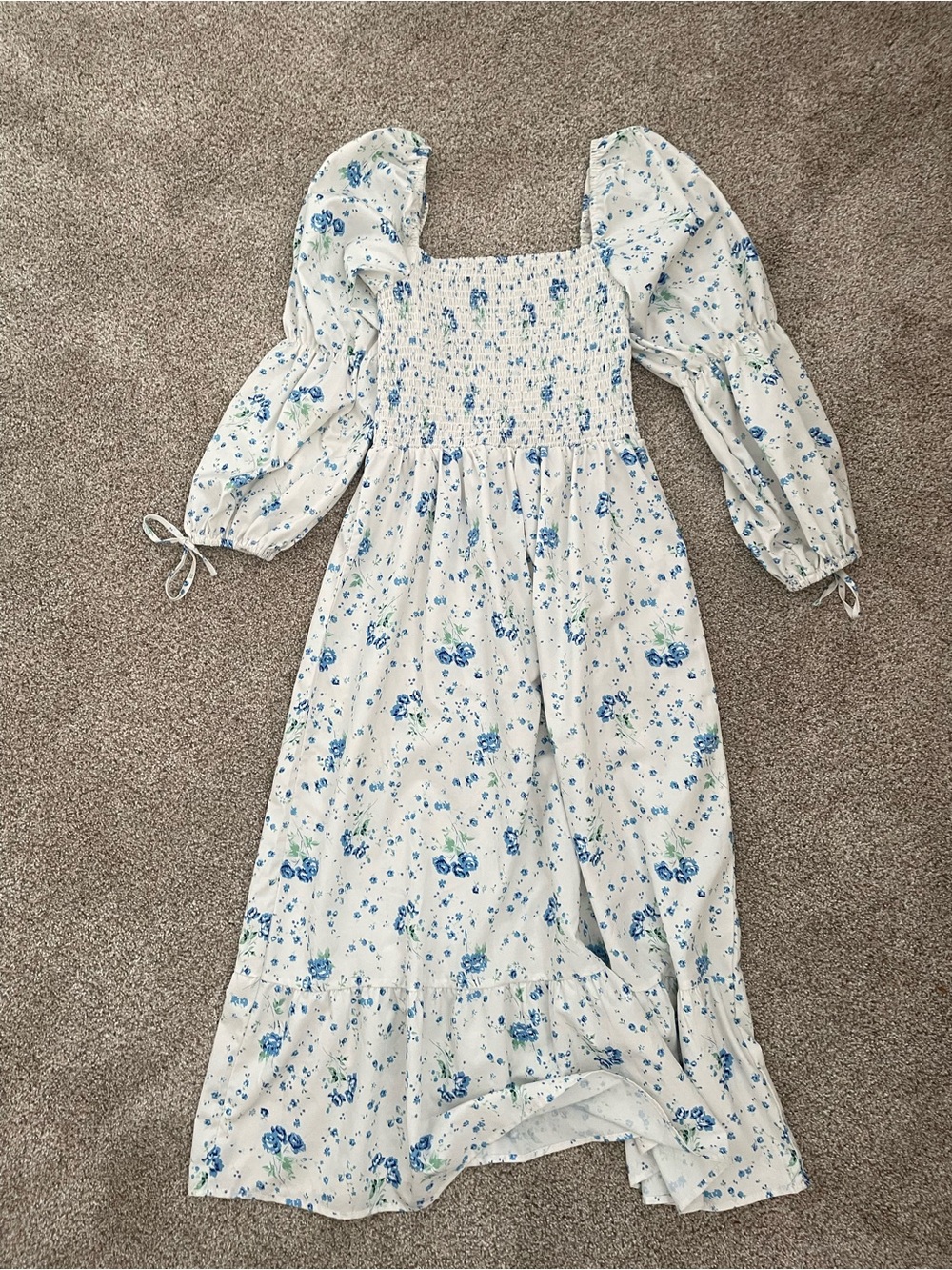 SHEIN White Floral Maxi Dress with Blue Print